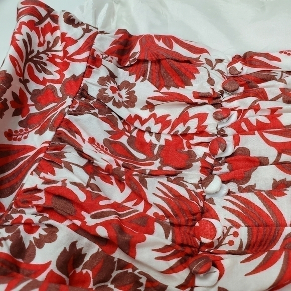 🔴 Campaign Brown Red Floral Belted Strapless Dress Size 6 - Picture 11 of 15